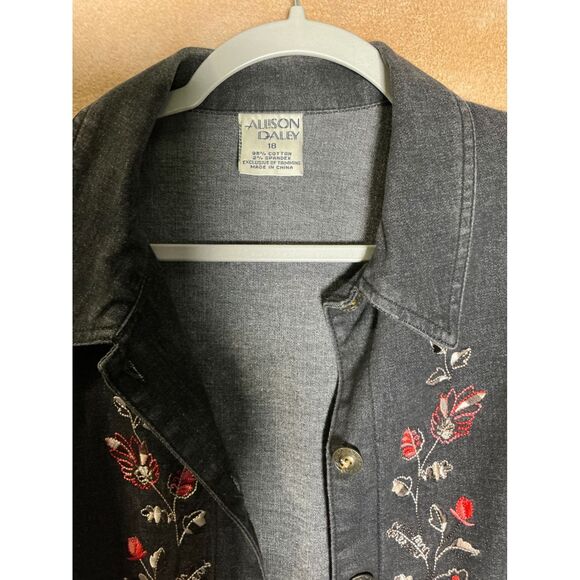 Allison Daley Denim Jacket & Pants Set Floral Embroidered Women's Outfit - Picture 6 of 12